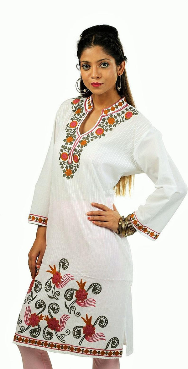 White Cotton  Embroidered  Kurta , Chest 42 Inches , FREE DELIVERY