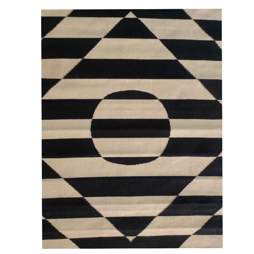 Black  and White   handwoven rug / dhurrie ,   FREE DELIVERY