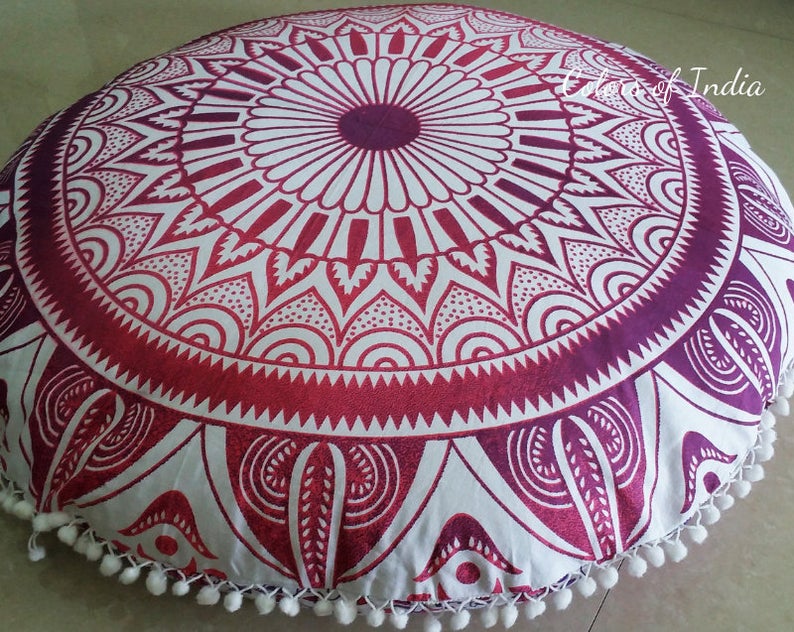 Red and White 32 Inches diameter round floor cushion , FREE DELIVERY