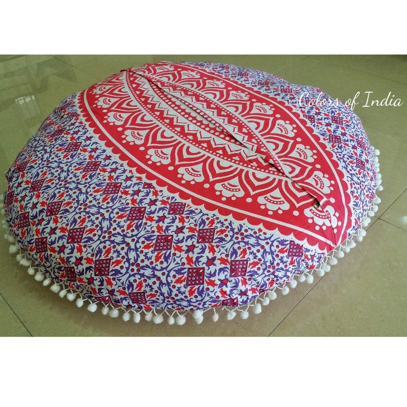Red and White 32 Inches diameter round floor cushion , FREE DELIVERY