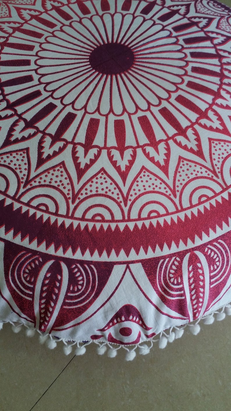 Red and White 32 Inches diameter round floor cushion , FREE DELIVERY