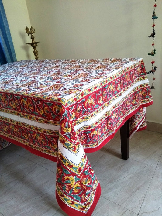 Red Cotton Handblock Printed Table Cloth  , FREE  DELIVERY