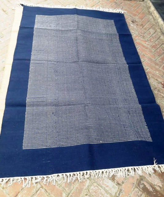 Navy Handwoven Jute and Cotton Washable Dhurrie / Floor Rug   , FREE  DELIVERY