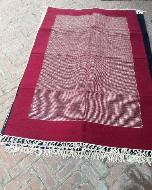 3 Feet x 5 Feet  Maroon  Handwoven Jute and Cotton Washable Dhurrie / Floor Rug   , FREE DELIVERY