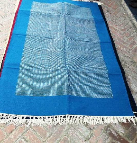 Blue Handwoven Jute and Cotton Washable Dhurrie / Floor Rug  , FREE DELIVERY