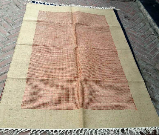 Beige Handwoven Jute and Cotton Washable Dhurrie / Floor Rug  , FREE DELIVERY