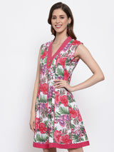 Pink Cotton Floral Sleeveless Dress  , FREE  DELIVERY