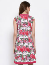 Pink Cotton Floral Sleeveless Dress  , FREE  DELIVERY
