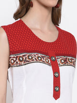 White / Red 100 % Cotton Sleeveless Dress  , FREE DELIVERY