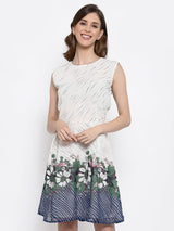 Offwhite Printed Georgette Sleeveless Dress , Chest 38 Inches , FREE DELIVERY