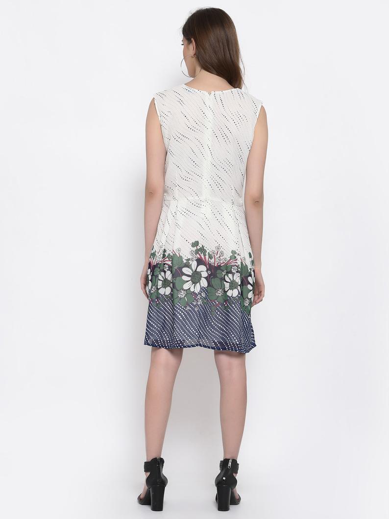 Offwhite Printed Georgette Sleeveless Dress , Chest 38 Inches , FREE DELIVERY