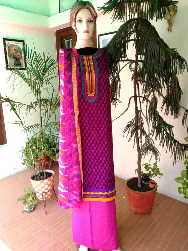 Pink / Purple Viscose blend salwar suit dupatta set  , FREE  DELIVERY