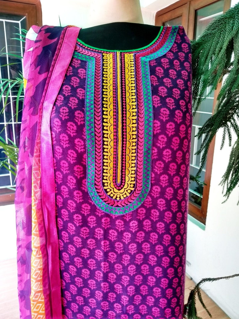 Pink / Purple Viscose blend salwar suit dupatta set  , FREE  DELIVERY