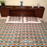 Blue Cotton  Queen Size Ikat Bedcover With Matching Pillow Covers , FREE DELIVERY
