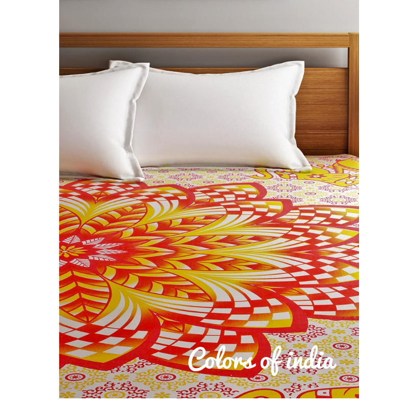 Yellow Queen Size Cotton Bedsheet  , FREE  DELIVERY