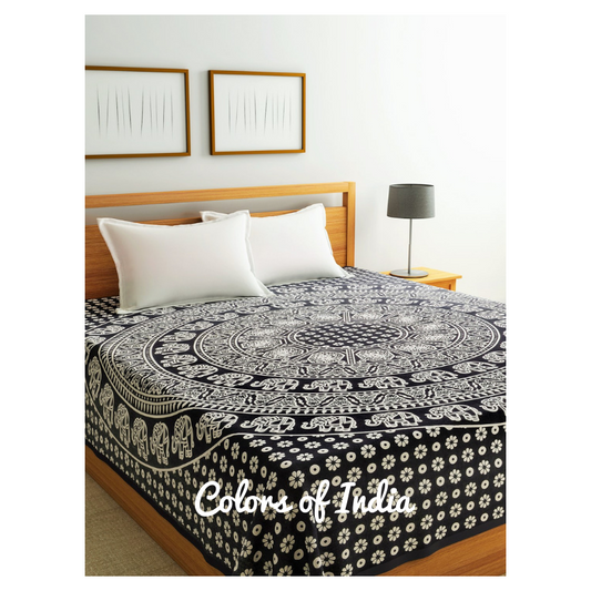 Black / White  Queen Size Cotton Bedsheet  , FREE DELIVERY