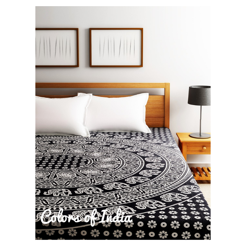 Black / White  Queen Size Cotton Bedsheet  , FREE DELIVERY