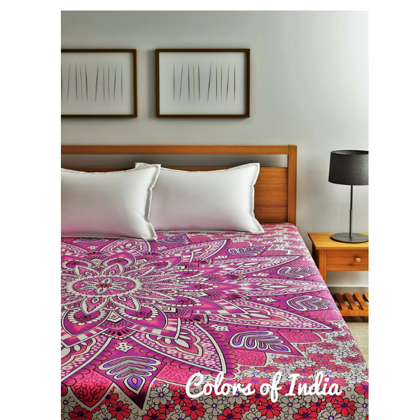 Pink Floral Queen Size Cotton Bedsheet , FREE DELIVERY