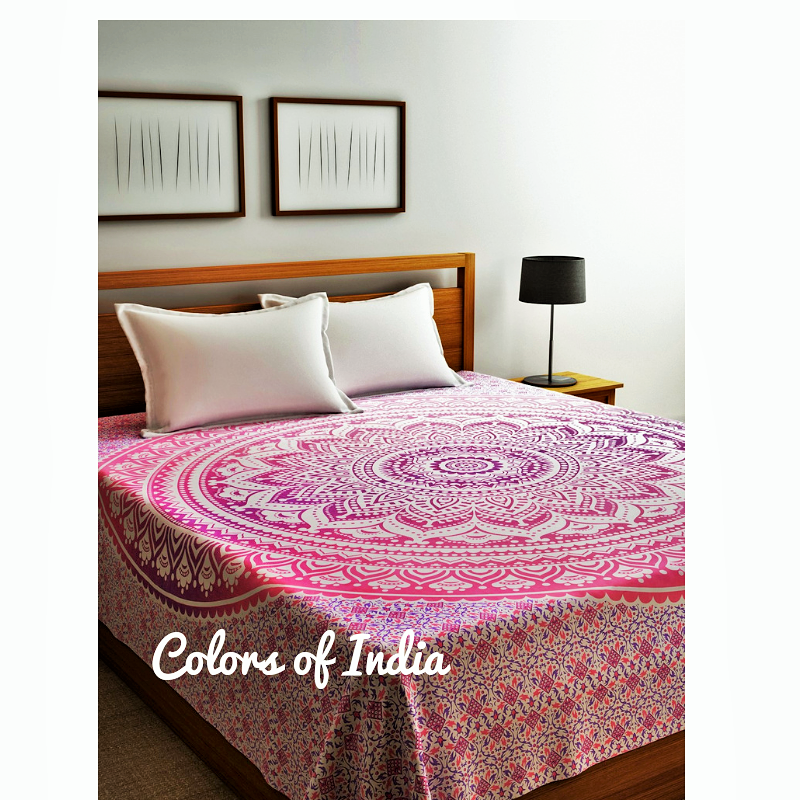 Queen size cotton bedsheet with 2 White Pillow Covers