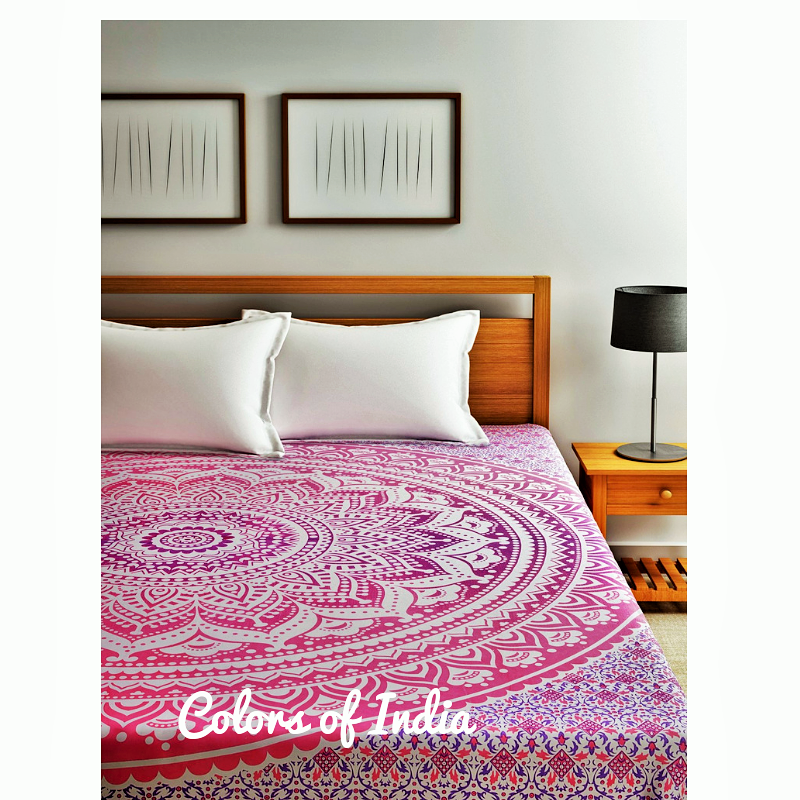 Queen size cotton bedsheet with 2 White Pillow Covers