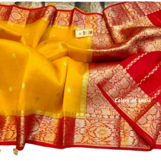 Banarasi Kora Organza Sarees with Blouse Piece , FREE DELIVERY