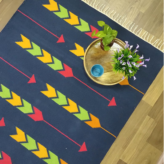 Navy   handwoven rug / dhurrie ,   FREE DELIVERY