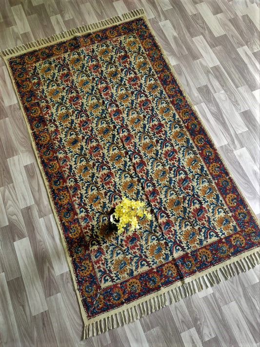 Maroon Kalamkari  Handmade Rug / Dhurrie / Runner  , FREE  DELIVERY