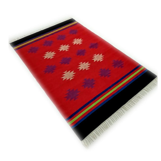 Red  / Blue handwoven rug / dhurrie  , FREE  DELIVERY