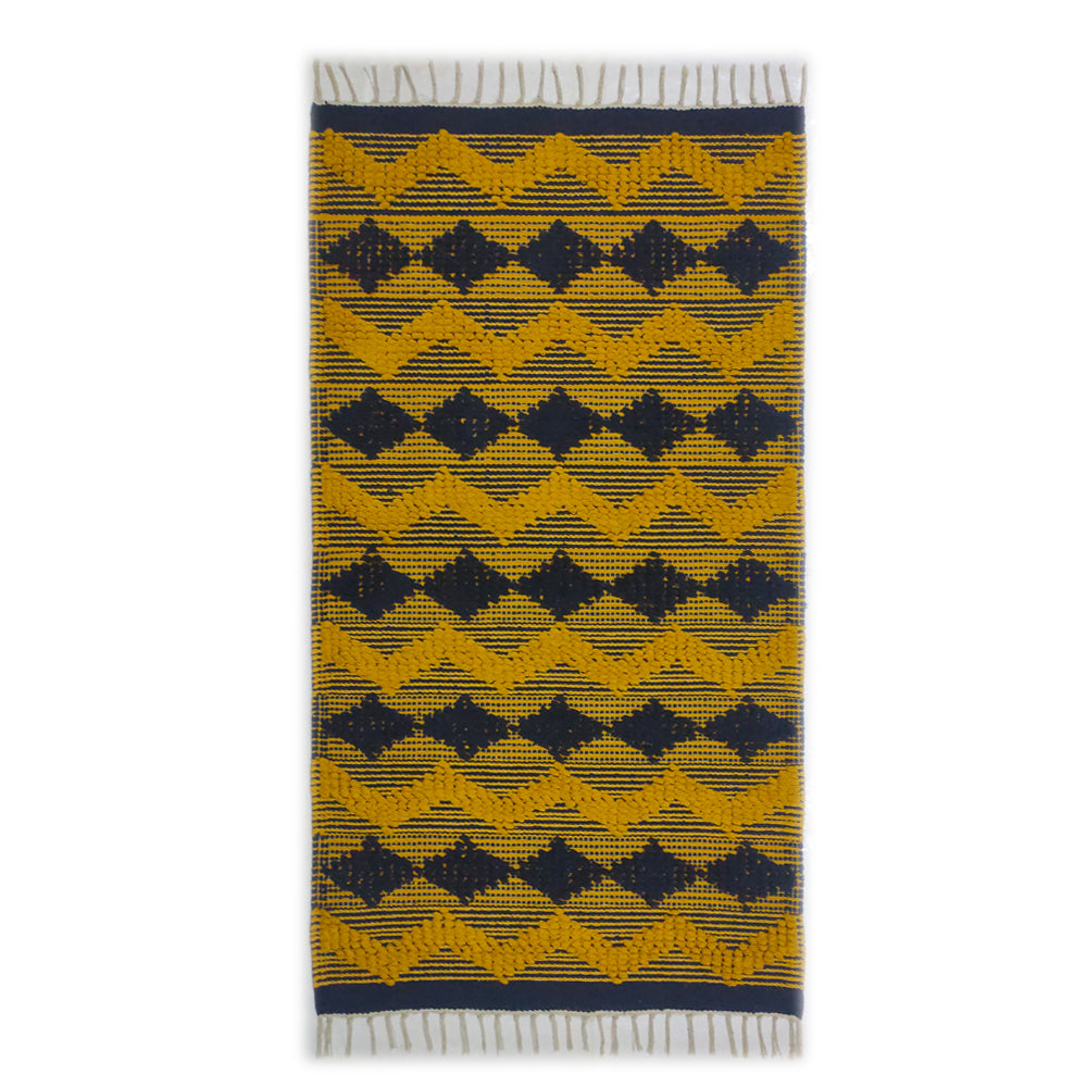Mustard / Navy handwoven  rug  / dhurrie   , FREE  DELIVERY