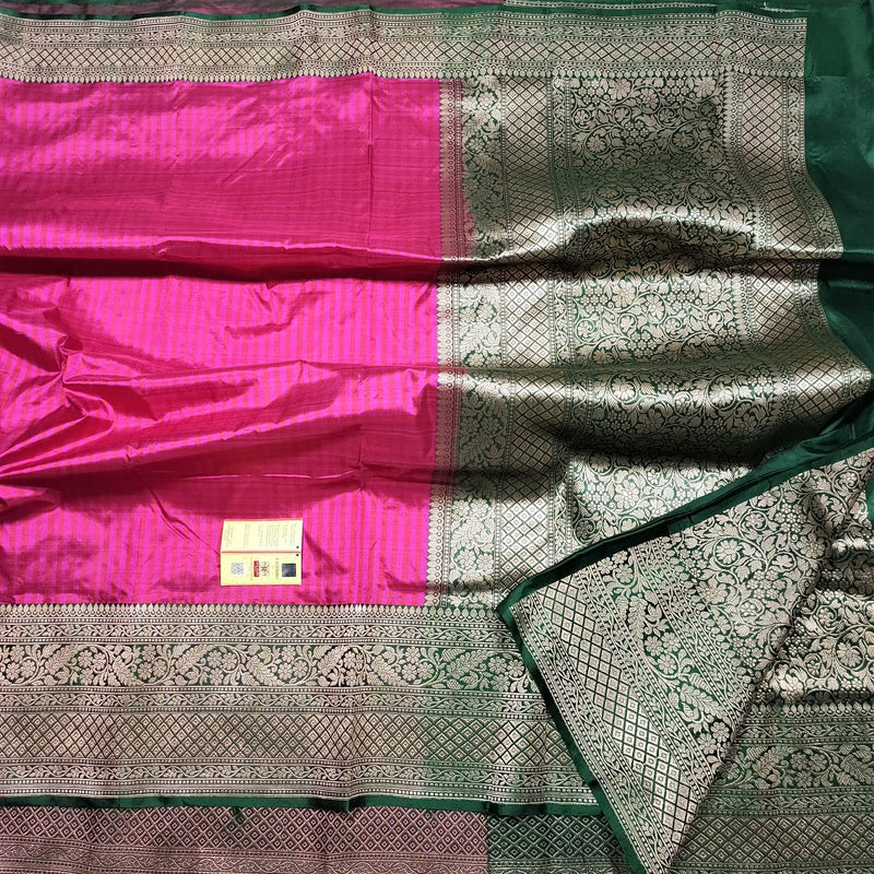 Banarasi  100 % pure silk check  saree  with zari border , FREE  DELIVERY