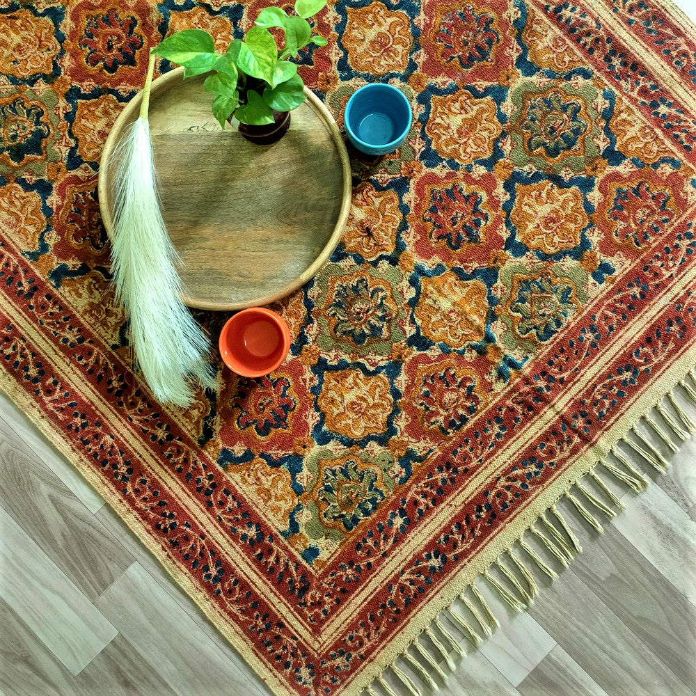 Rhombus  Kalamkari  Handmade Dhurrie / Rug / Runner , FREE  DELIVERY