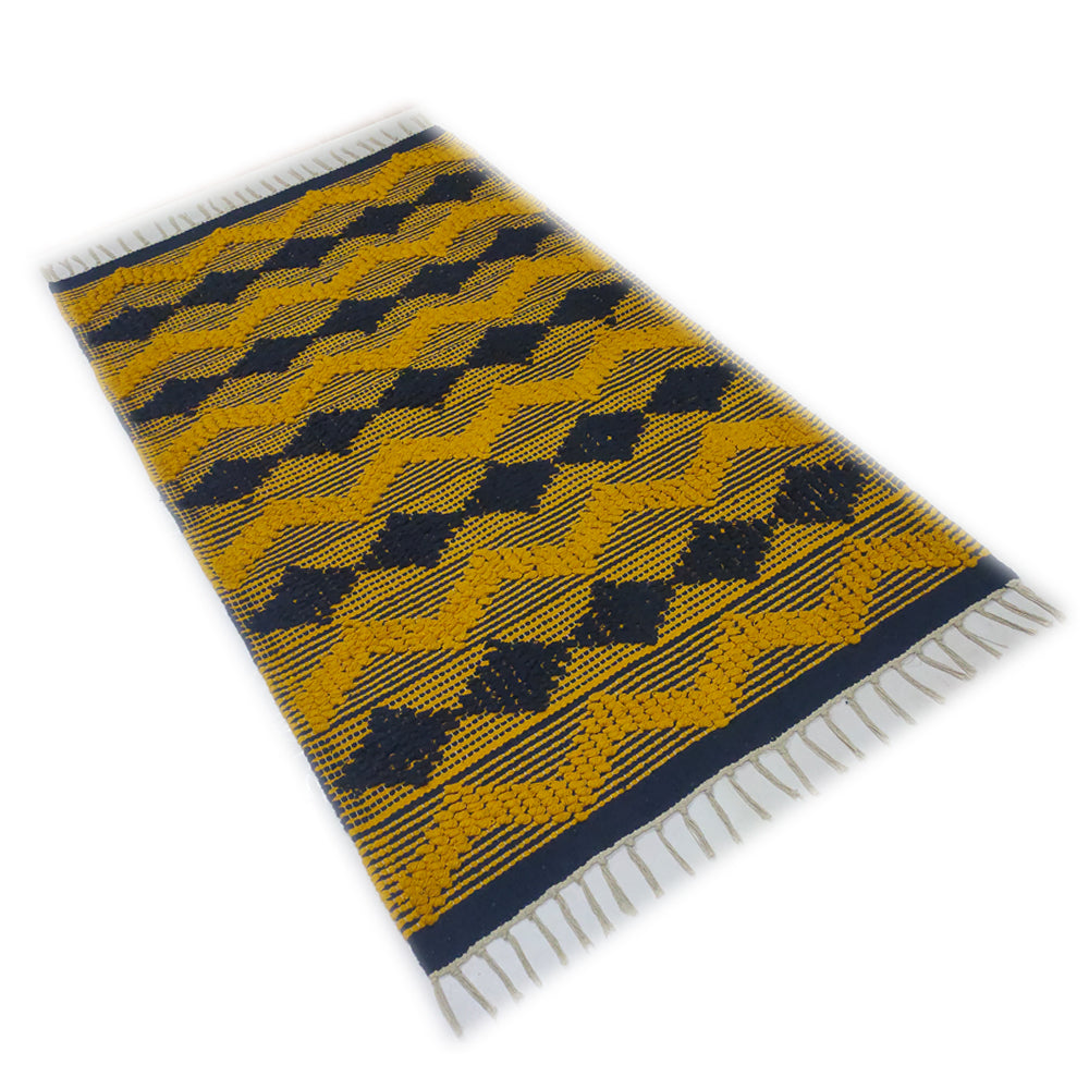 Mustard / Navy handwoven  rug  / dhurrie   , FREE  DELIVERY