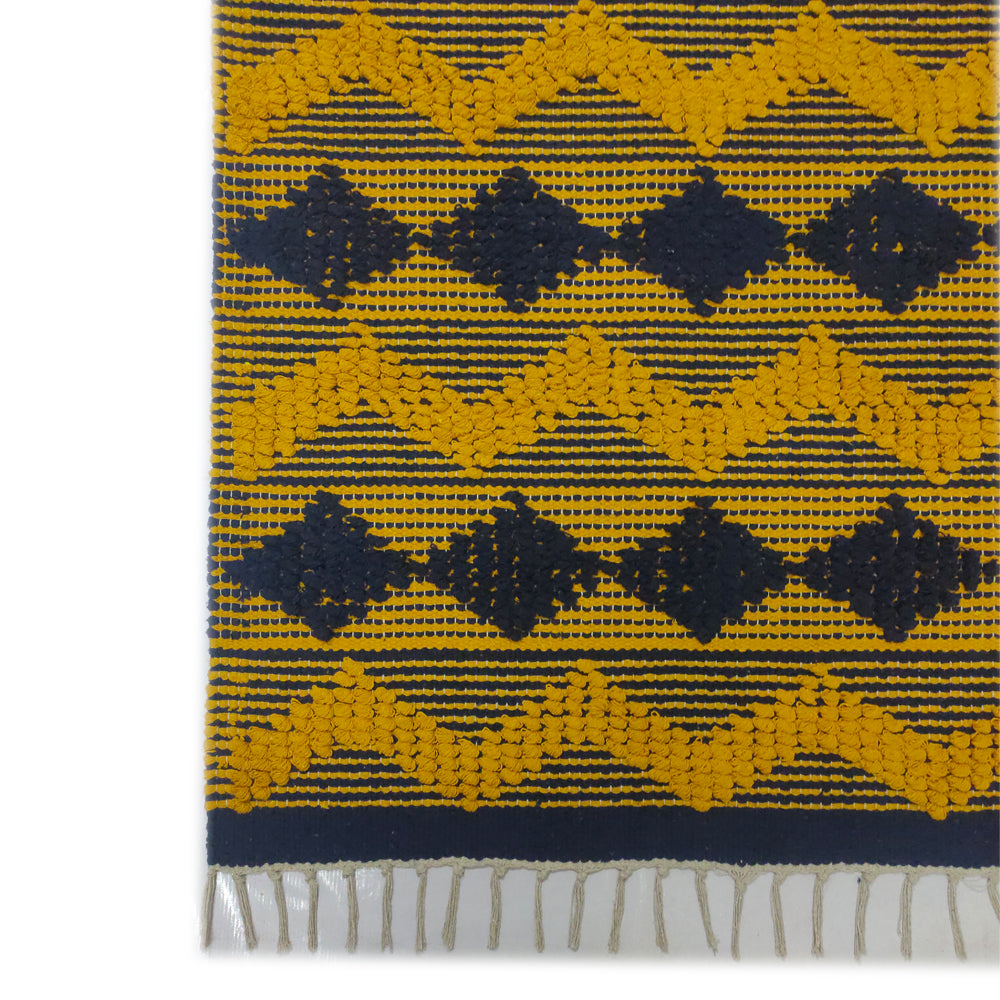 Mustard / Navy handwoven  rug  / dhurrie   , FREE  DELIVERY