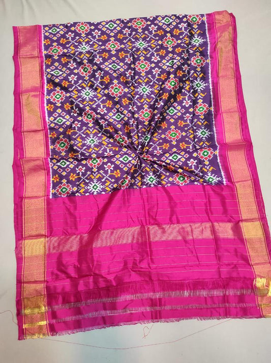 Pink / Purple 100% Pure Silk Ikat Dupatta , FREE DELIVERY