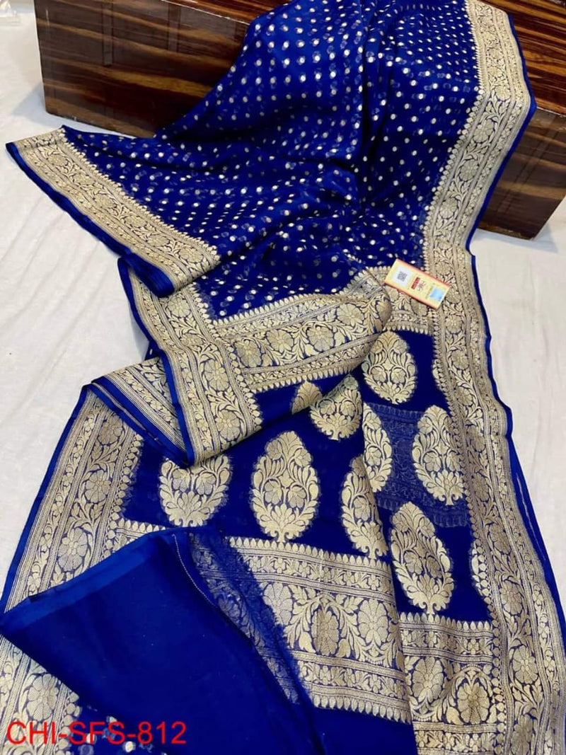 Navy Blue  Semi Georgette  Banarasi  saree for Wedding  , FREE  DELIVERY