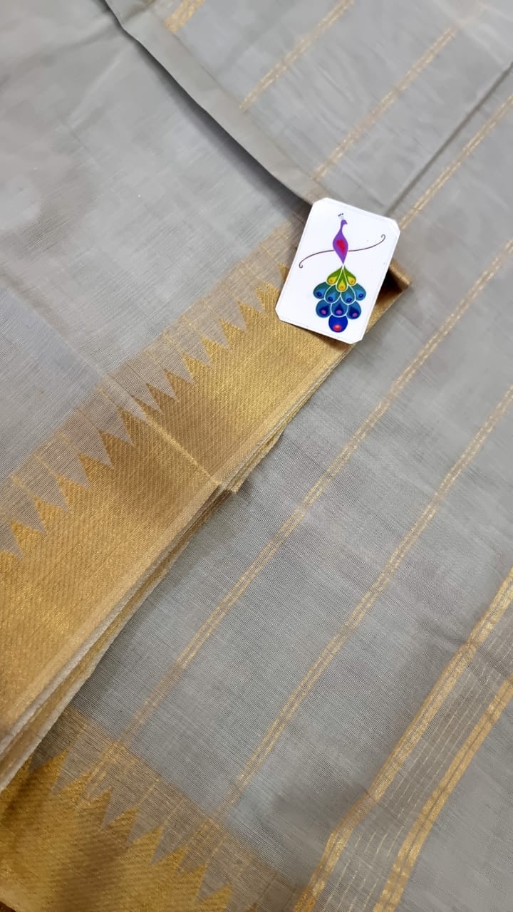 White saree with gold border , Summer Cotton Sarees , Handloom Cotton Sarees , FREE DELIVERY