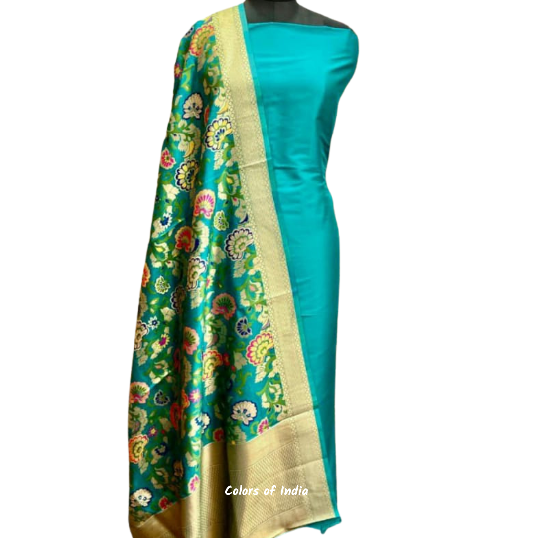 Banarasi Plain Silk Suit with  Silk Jacquard  Dupatta , FREE DELIVERY