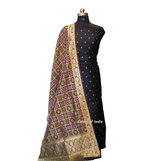 Banarasi  Silk Suit  With Zari Bootis and  Dupatta Set  , FREE DELIVERY