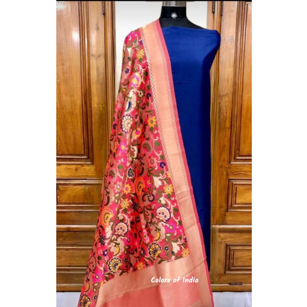 Banarasi Plain Silk Suit with  Silk Jacquard  Dupatta , FREE DELIVERY