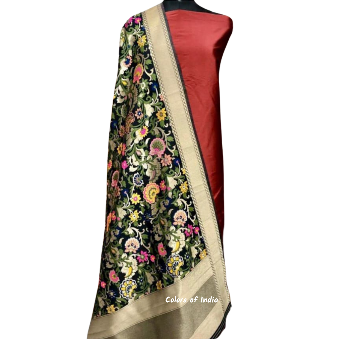 Banarasi Plain Silk Suit with  Silk Jacquard  Dupatta , FREE DELIVERY