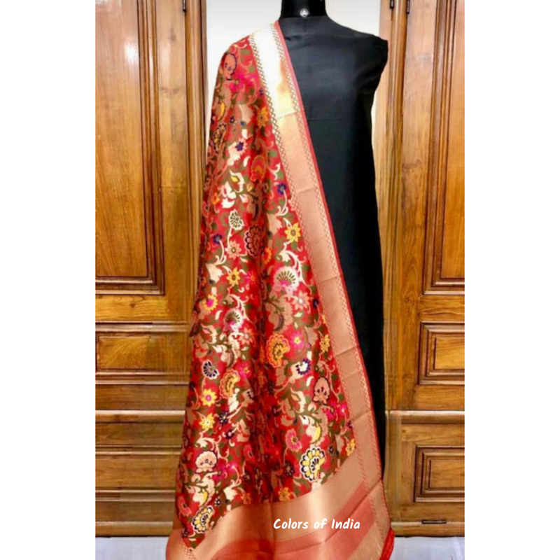 Banarasi Plain Silk Suit with  Silk Jacquard  Dupatta , FREE DELIVERY