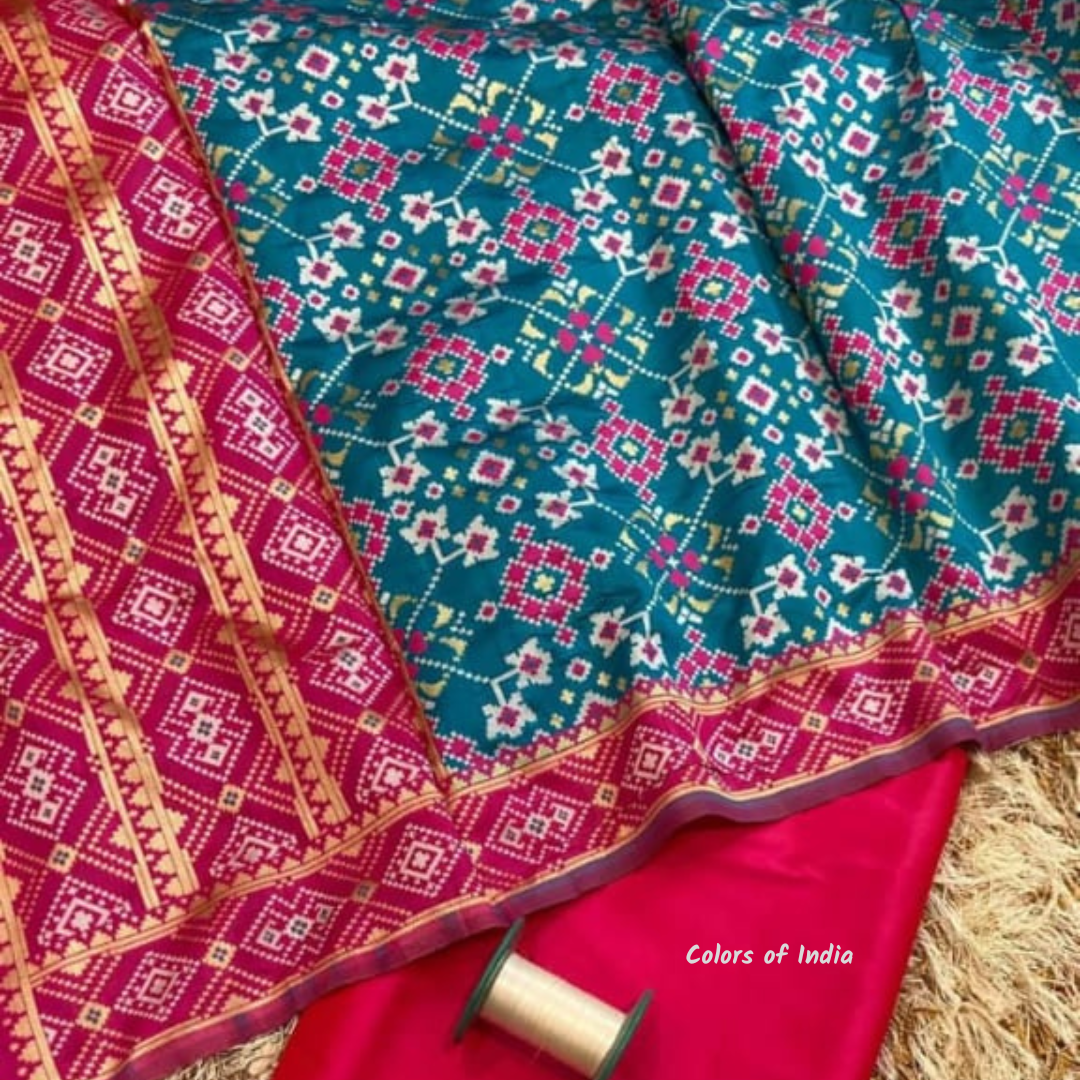 Banarasi  Plain Silk Suit with Patola Silk Dupatta  , FREE  DELIVERY