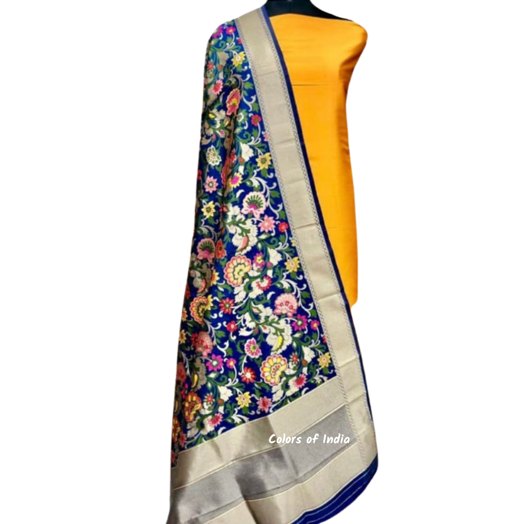 Banarasi Plain Silk Suit with  Silk Jacquard  Dupatta , FREE DELIVERY