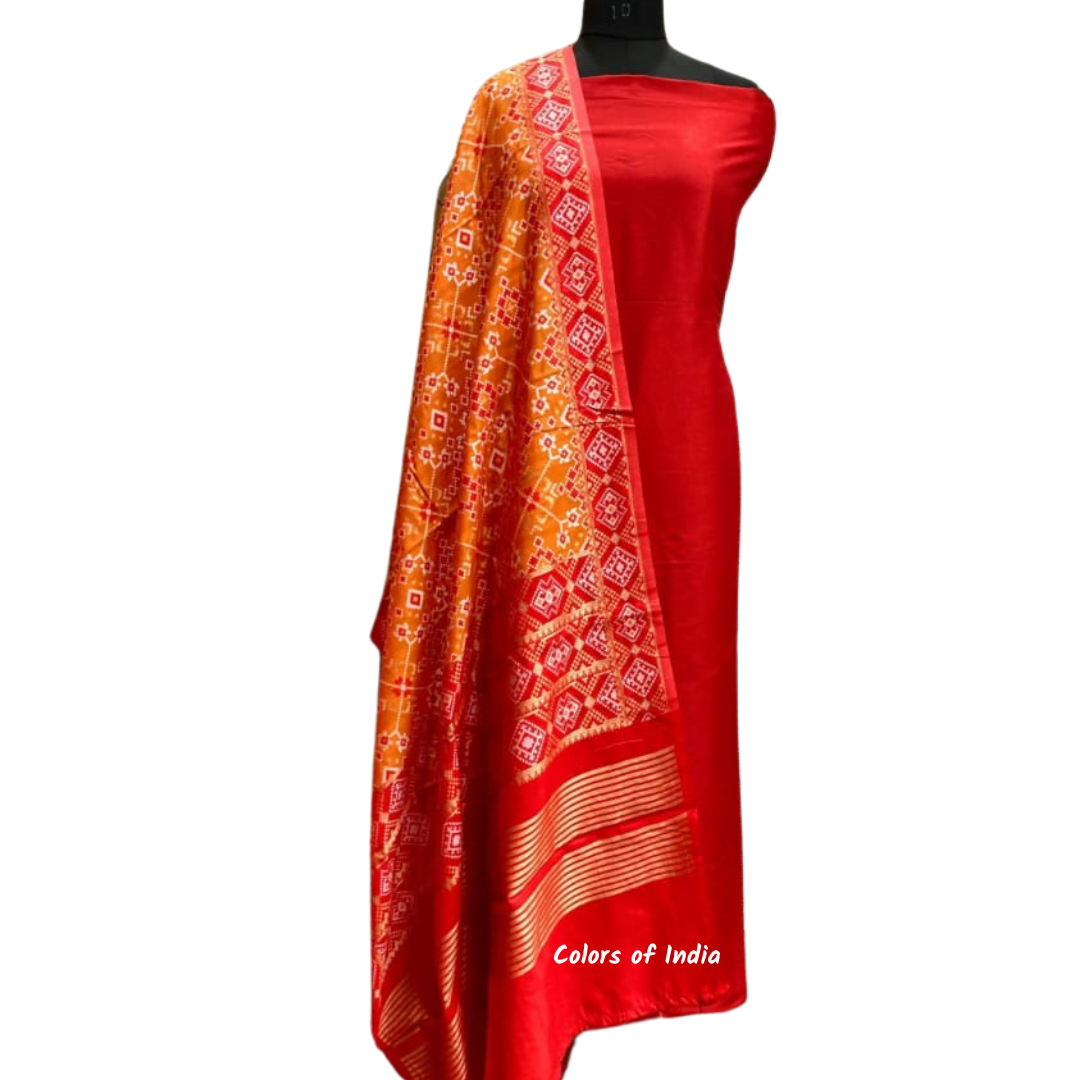 Banarasi  Plain Silk Suit with Patola Silk Dupatta  , FREE  DELIVERY