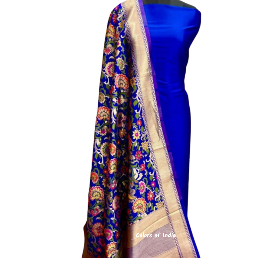 Banarasi Plain Silk Suit with  Silk Jacquard  Dupatta , FREE DELIVERY