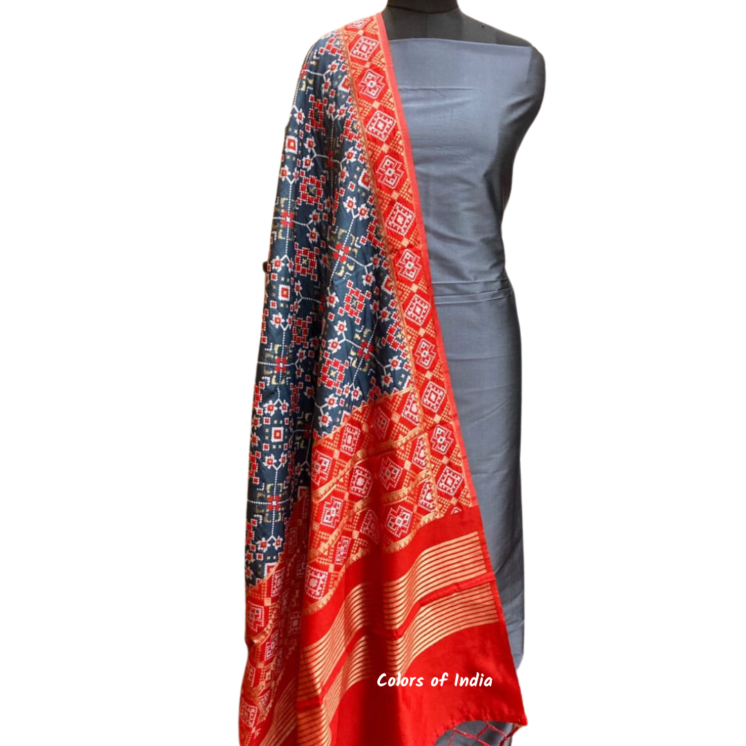 Banarasi  Plain Silk Suit with Patola Silk Dupatta  , FREE  DELIVERY