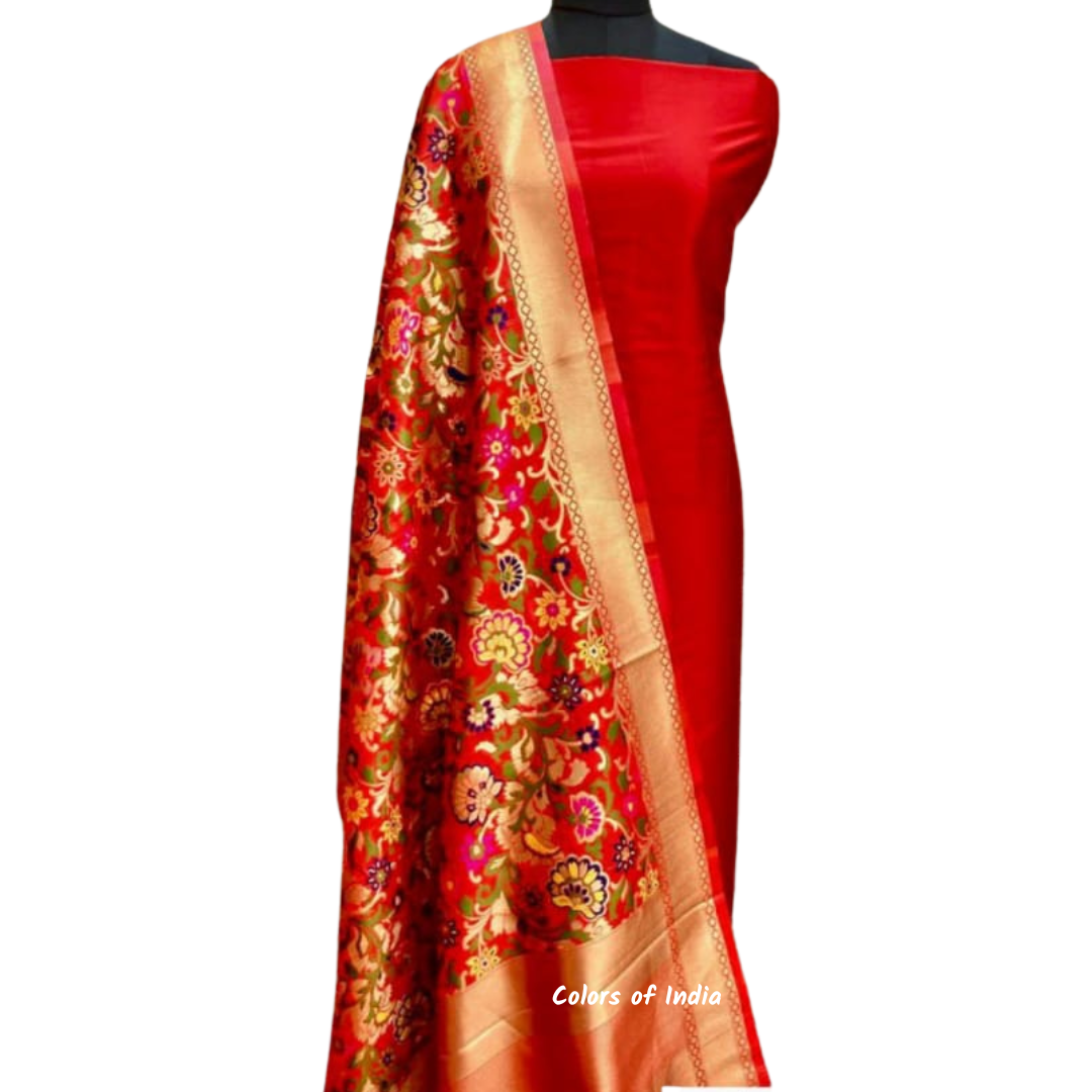 Banarasi Plain Silk Suit with  Silk Jacquard  Dupatta , FREE DELIVERY