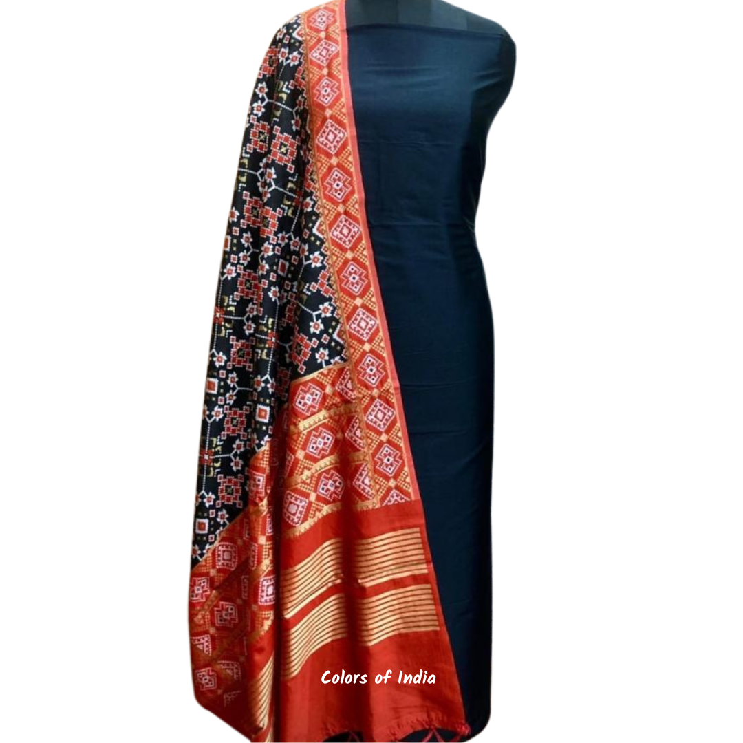 Banarasi  Plain Silk Suit with Patola Silk Dupatta  , FREE  DELIVERY