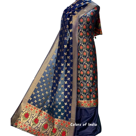 Banarasi Cotton Unstitched Salwar Suit Set with Woven Dupatta | Party & Festive Wear Suit Fabric