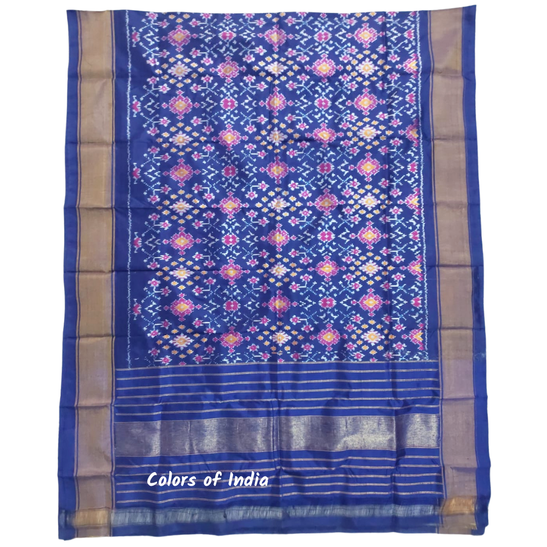 Navy Blue   100 % Pure Silk Ikat Dupatta  , FREE  DELIVERY